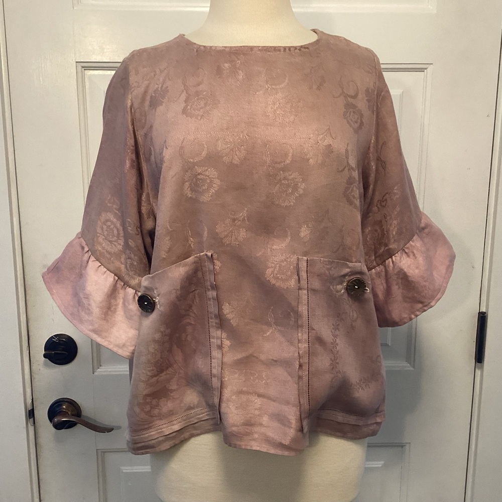 Upcycle Annie Hand Dyed Damask Lagenlook Blouse rose.